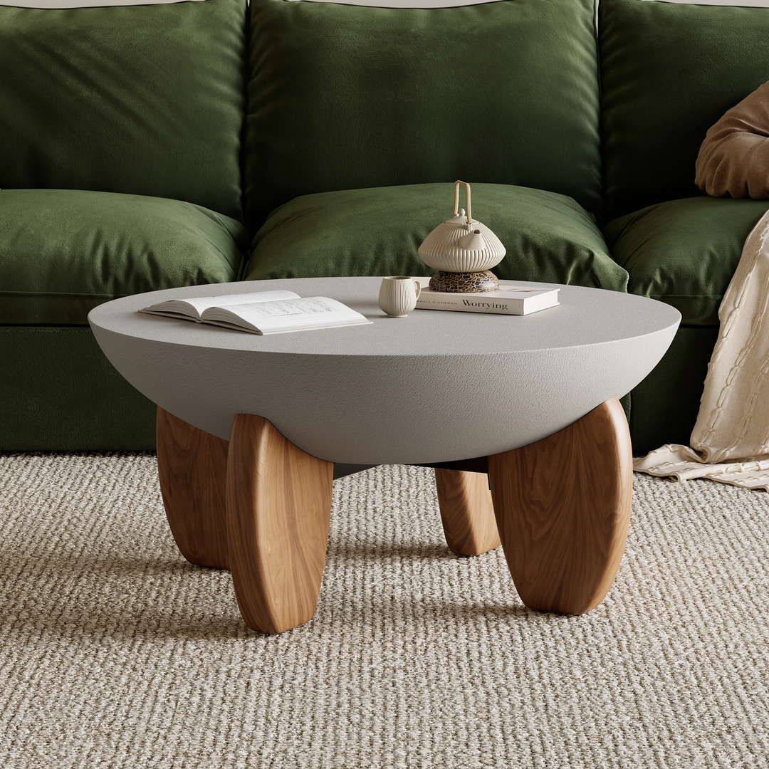 Concrete bowl Coffee Table with Wood Legs