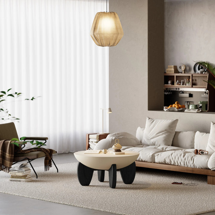 Concrete bowl Coffee Table with Wood Legs