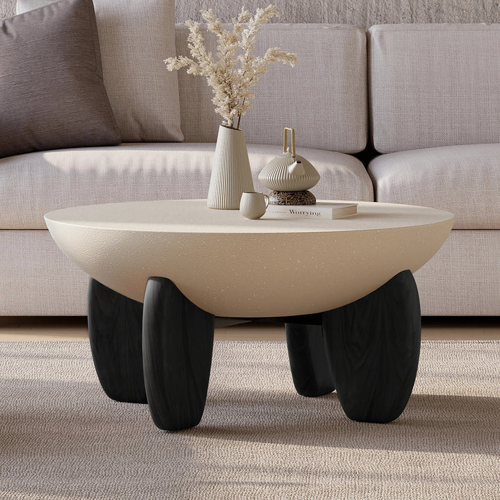 Concrete bowl Coffee Table with Wood Legs