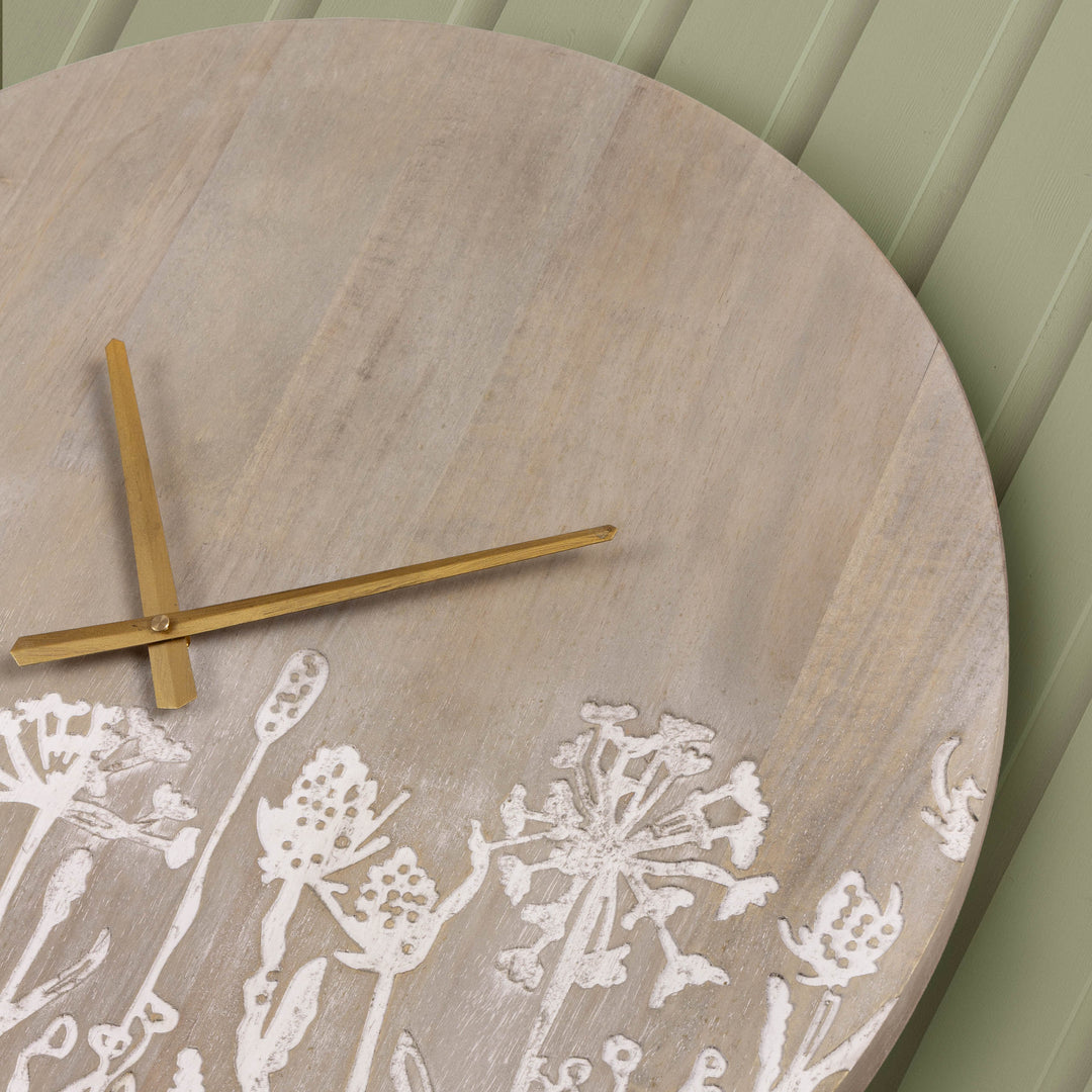 FLEUR ET FAUNE WOODEN CLOCK GREYWASH
