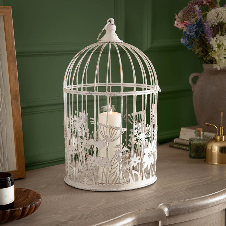 FLEUR ET FAUNE METAL LANTERN WHITE