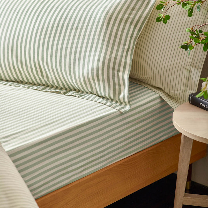 Striped Fitted Bed Sheet 100% Cotton_Green