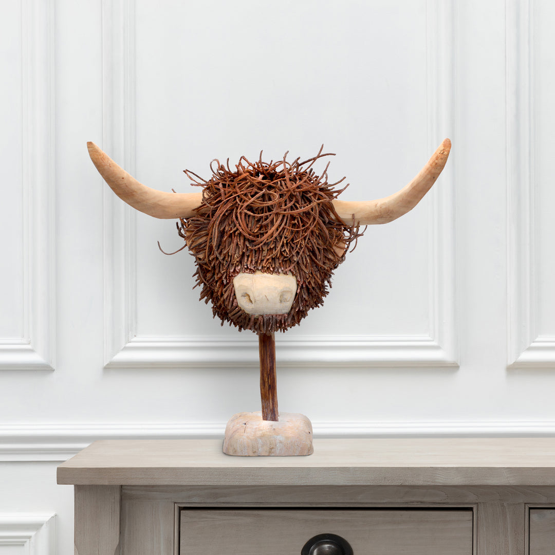 HIGHLAND COW WOODEN SCULPTURE
