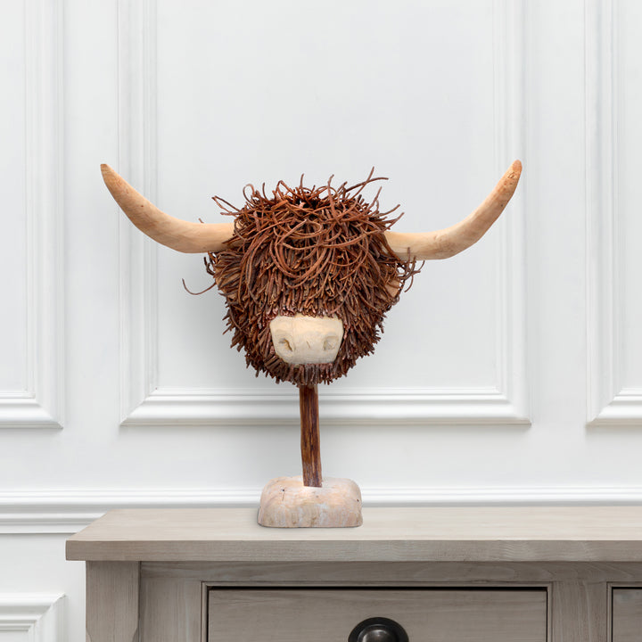 HIGHLAND COW WOODEN SCULPTURE