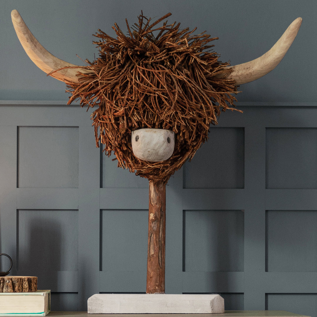 HIGHLAND COW WOODEN SCULPTURE