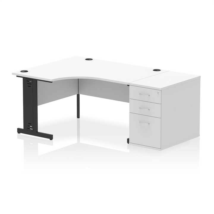 Impulse 1400mm Cable Managed Left Crescent Desk Workstation