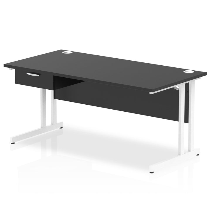 Impulse Cantilever Straight Desk White Frame With Single One Drawer Fixed Pedestal