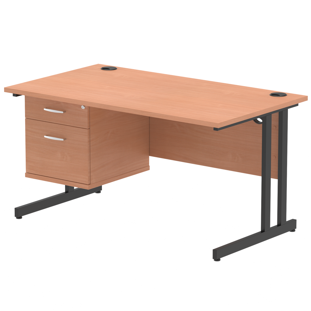 Impulse 1400mm Cantilever Straight Desk With Single Fixed Pedestal