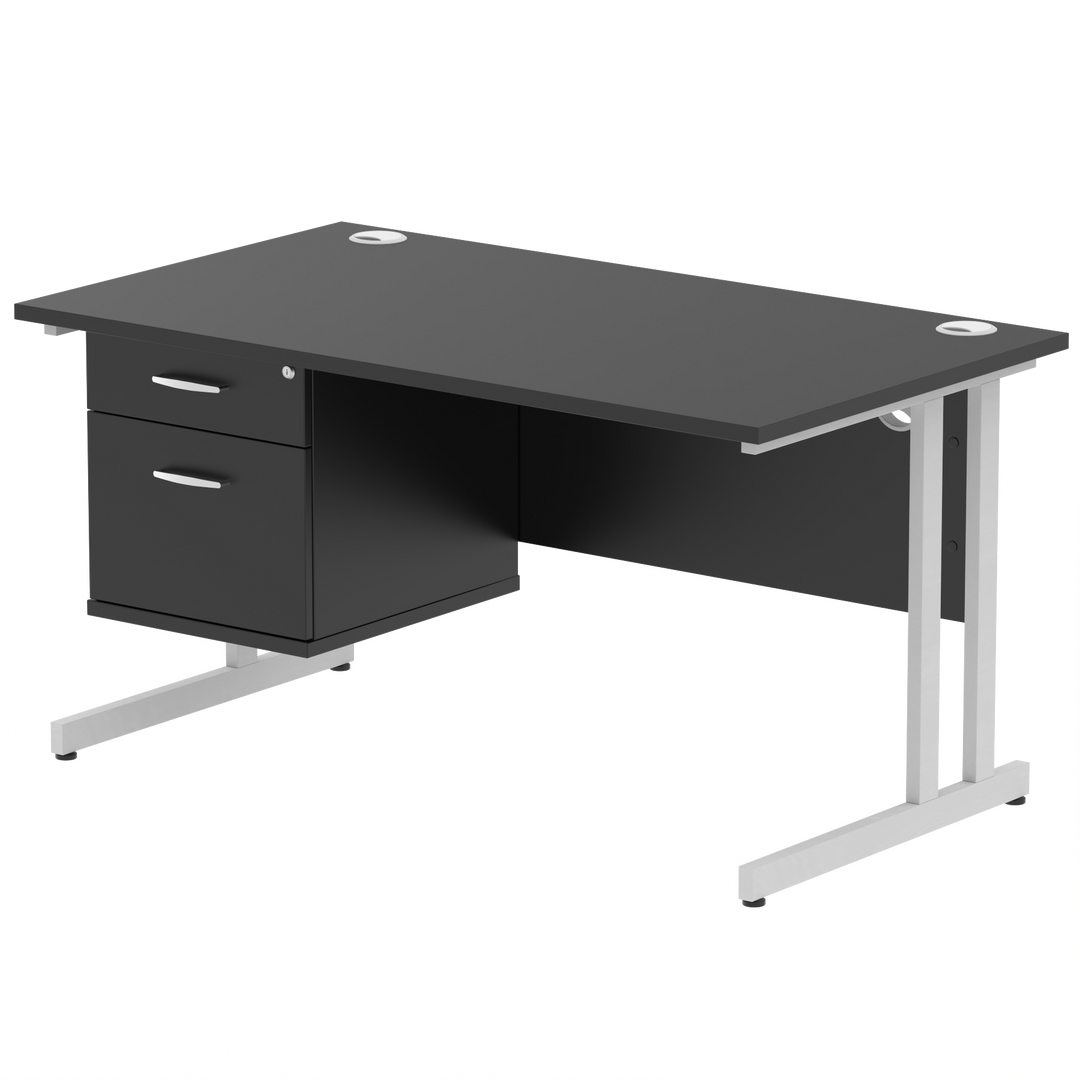 Impulse 1400mm Cantilever Straight Desk With Single Fixed Pedestal