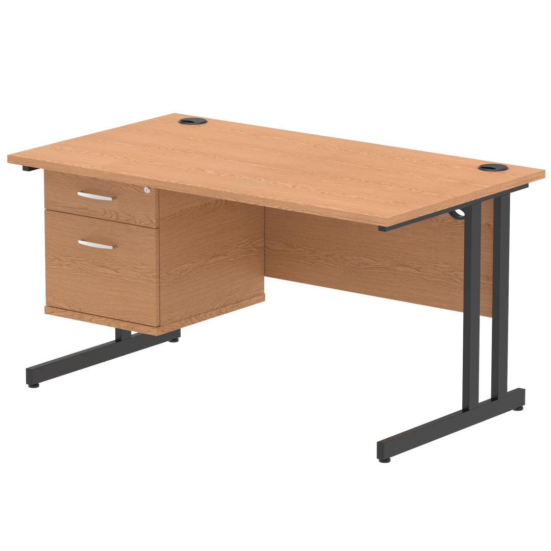 Impulse 1400mm Cantilever Straight Desk With Single Fixed Pedestal