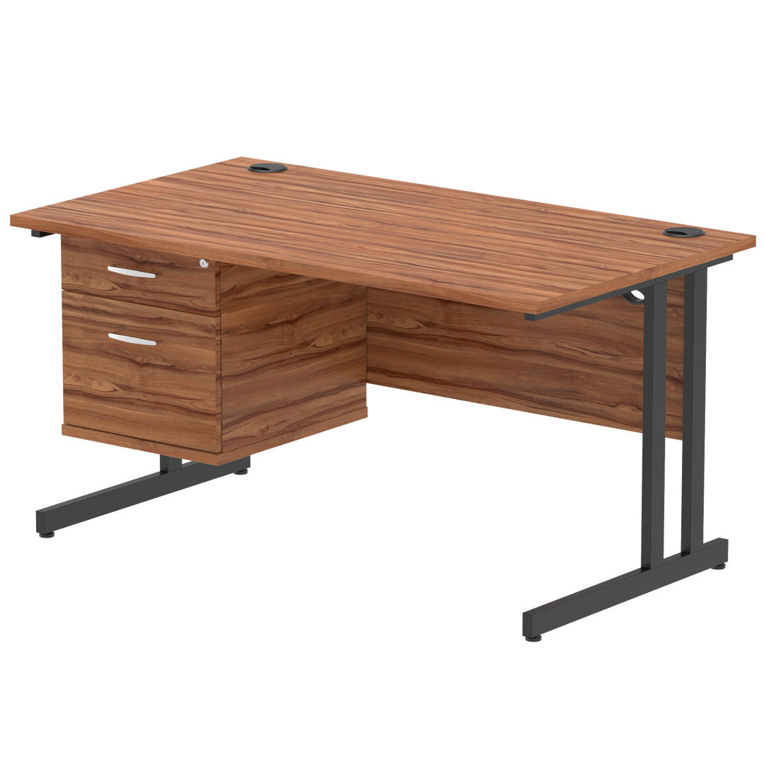 Impulse 1400mm Cantilever Straight Desk With Single Fixed Pedestal