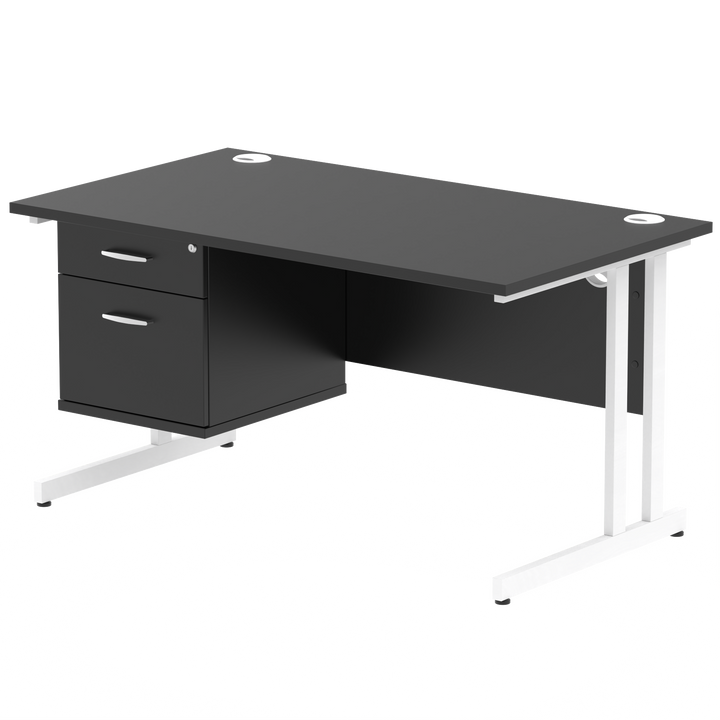 Impulse 1400mm Cantilever Straight Desk With Single Fixed Pedestal