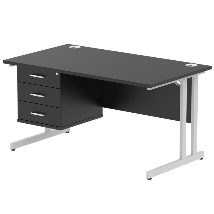 Impulse 1400mm Cantilever Straight Desk With Single Fixed Pedestal