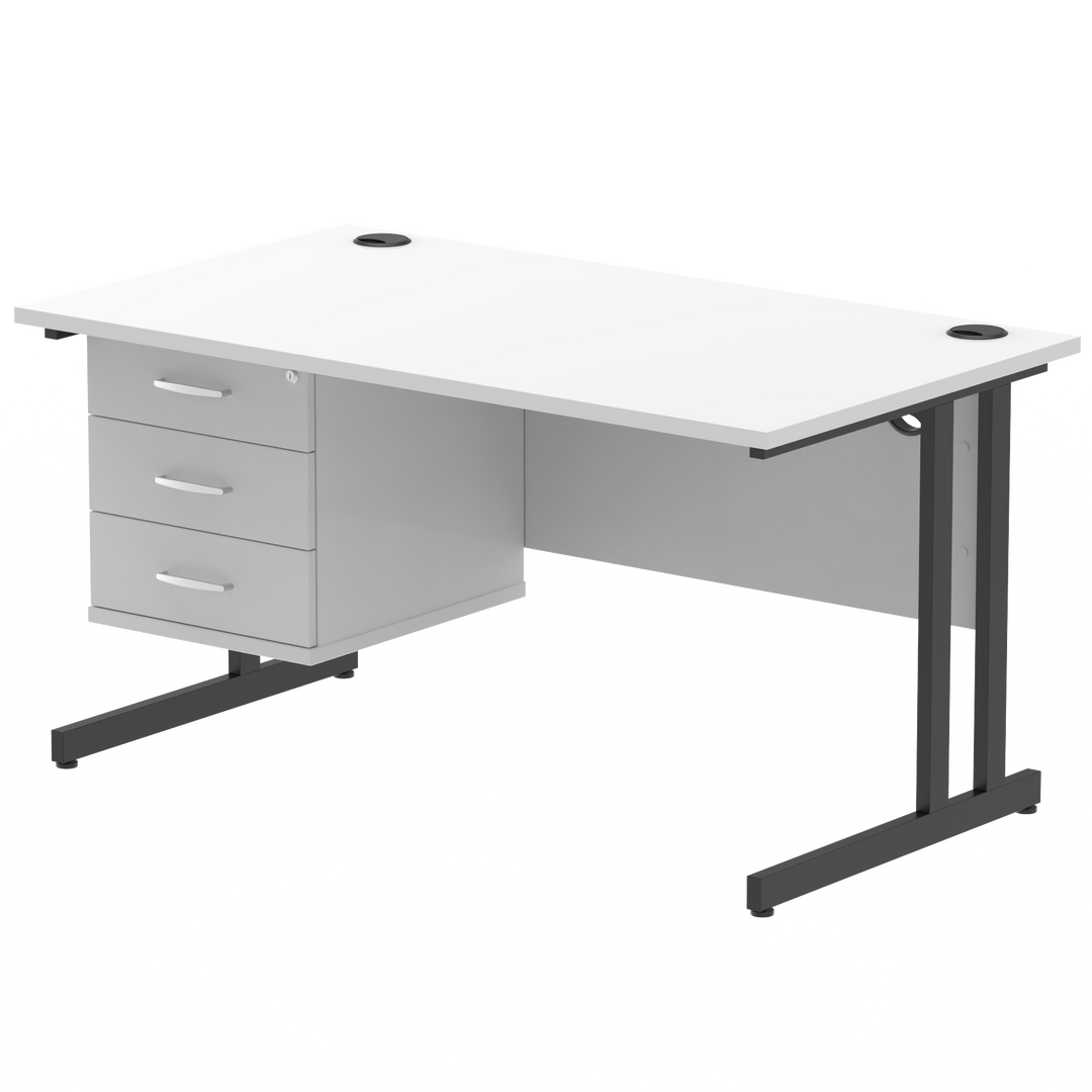 Impulse 1400mm Cantilever Straight Desk With Single Fixed Pedestal