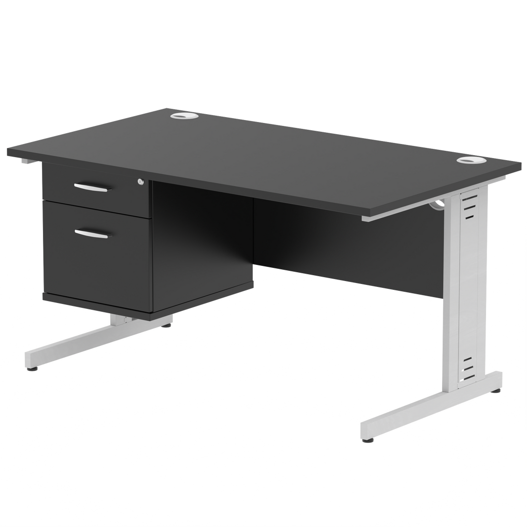 Impulse 1400mm Cable Managed Straight Desk With Single Fixed Pedestal