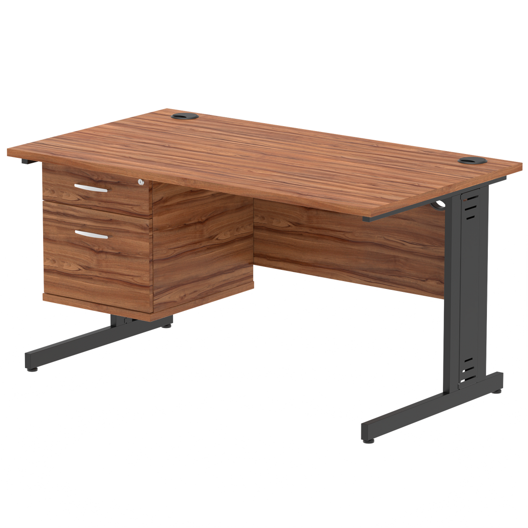 Impulse 1400mm Cable Managed Straight Desk With Single Fixed Pedestal