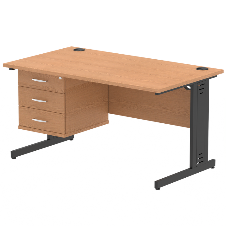 Impulse 1400mm Cable Managed Straight Desk With Single Fixed Pedestal