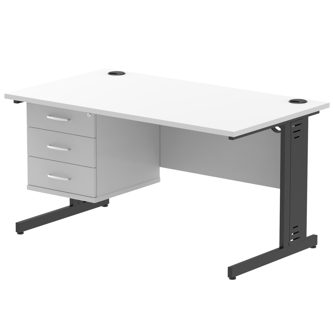 Impulse 1400mm Cable Managed Straight Desk With Single Fixed Pedestal
