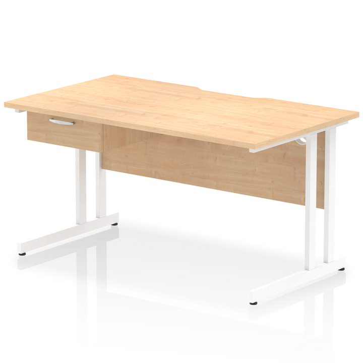 Impulse Scalloped Edge Cantilever Straight Desk With Single One Drawer Fixed Pedestal