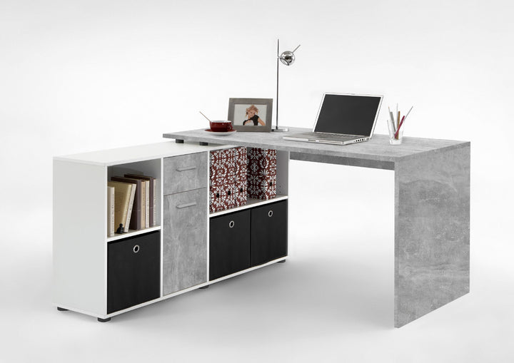 Lily Concrete Grey and White Corner Desk