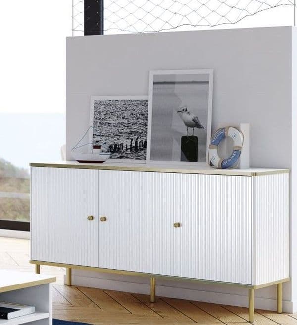 Lavender White And Gold 3 Door Sideboard