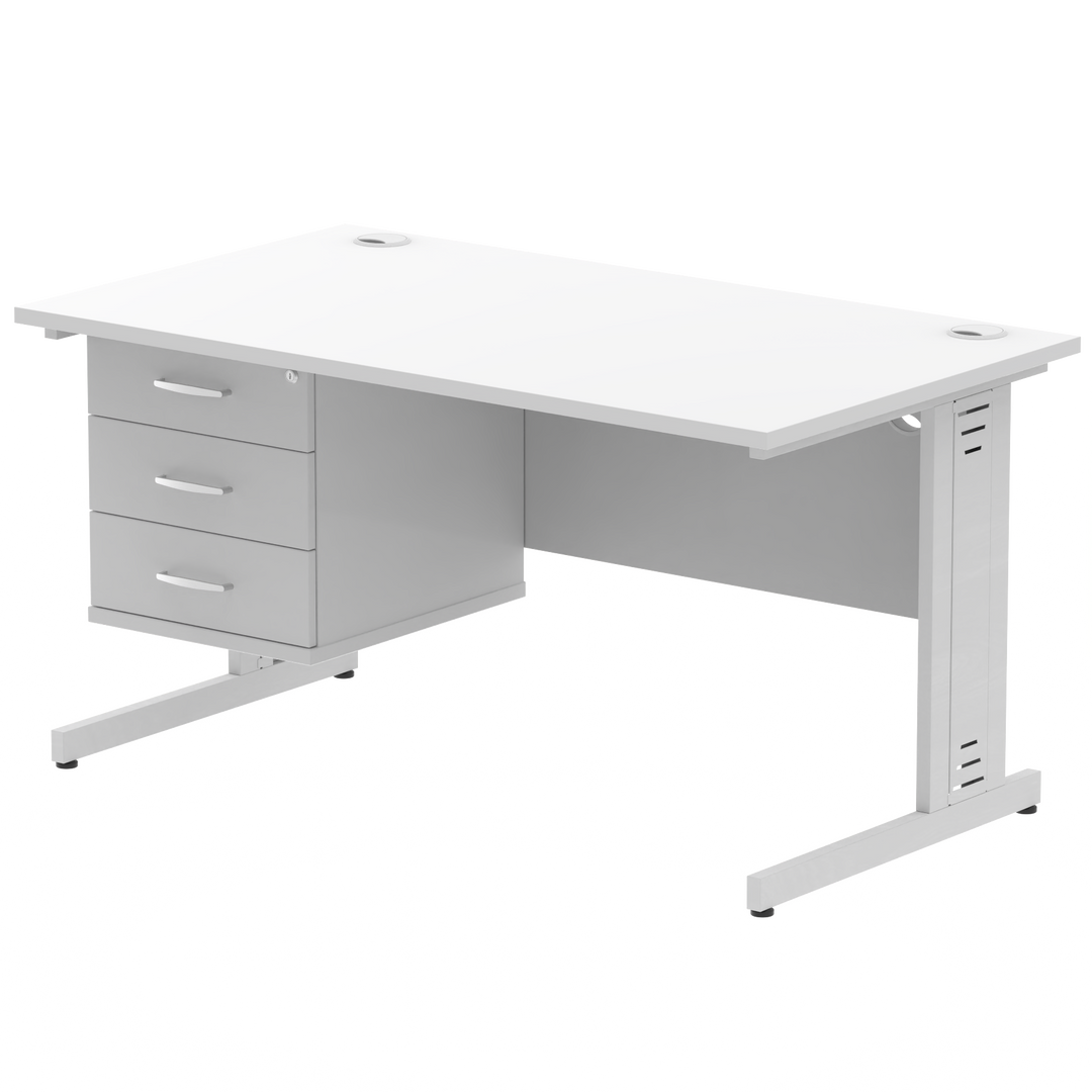Impulse 1400mm Cable Managed Straight Desk With Single Fixed Pedestal