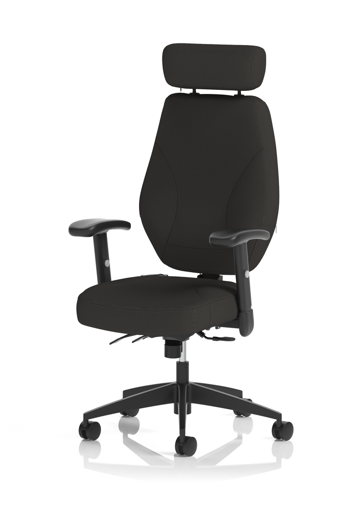 Nexus High Back Black Fabric Ergonomic Task Operator Office Chair with Arms and Headrest