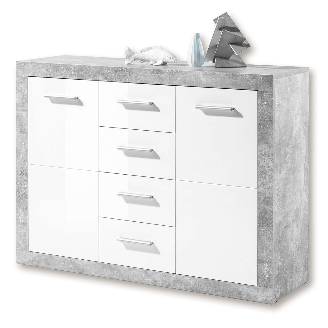 Daisy 117cm Sideboard Grey and White Gloss 2 door 4 drw