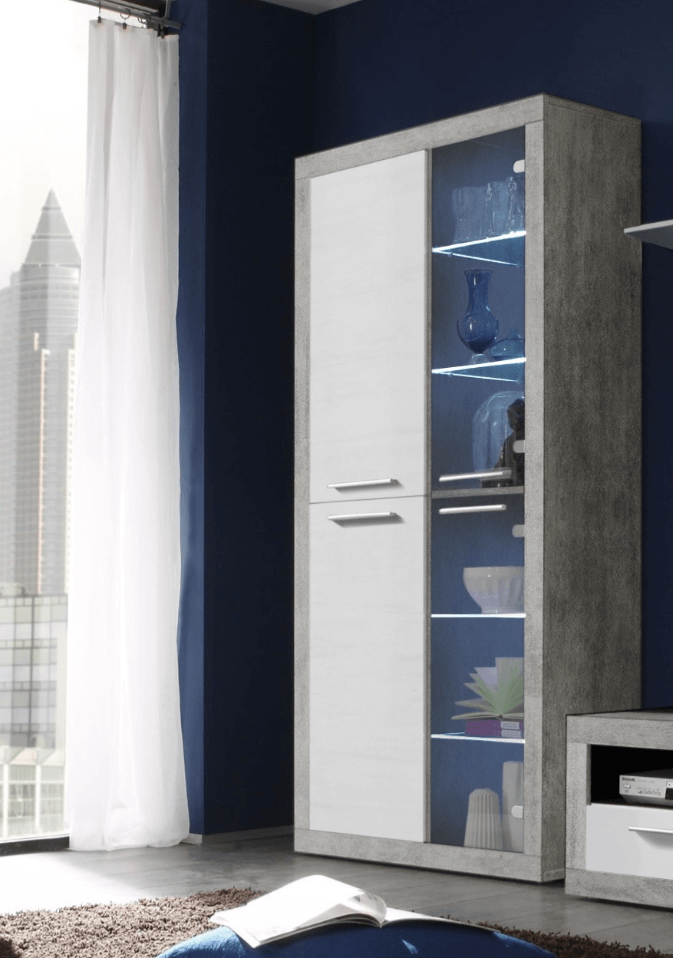 Daisy Tall Display Cabinet in Grey and White Gloss