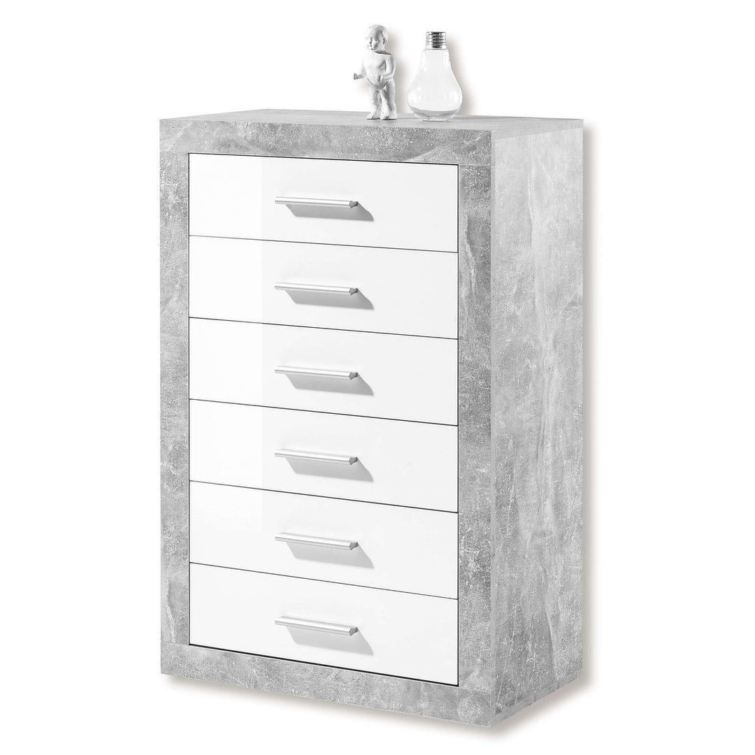 Daisy Tallboy Chest of Drawers Grey and White Gloss 6 DRW