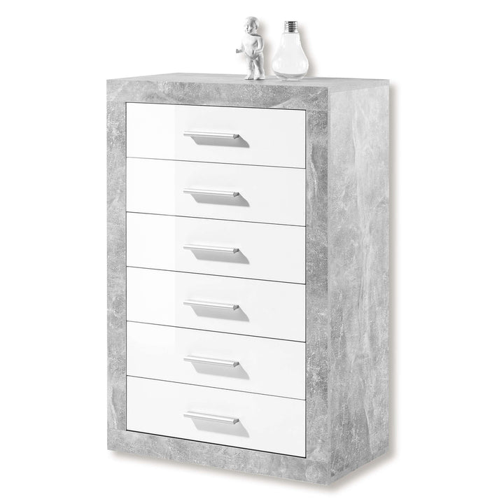 Daisy Tallboy Chest of Drawers Grey and White Gloss 6 DRW