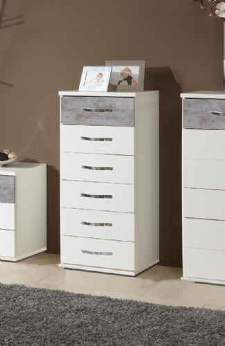 Tulip Concrete Grey And White Narrow Chest of Drawers