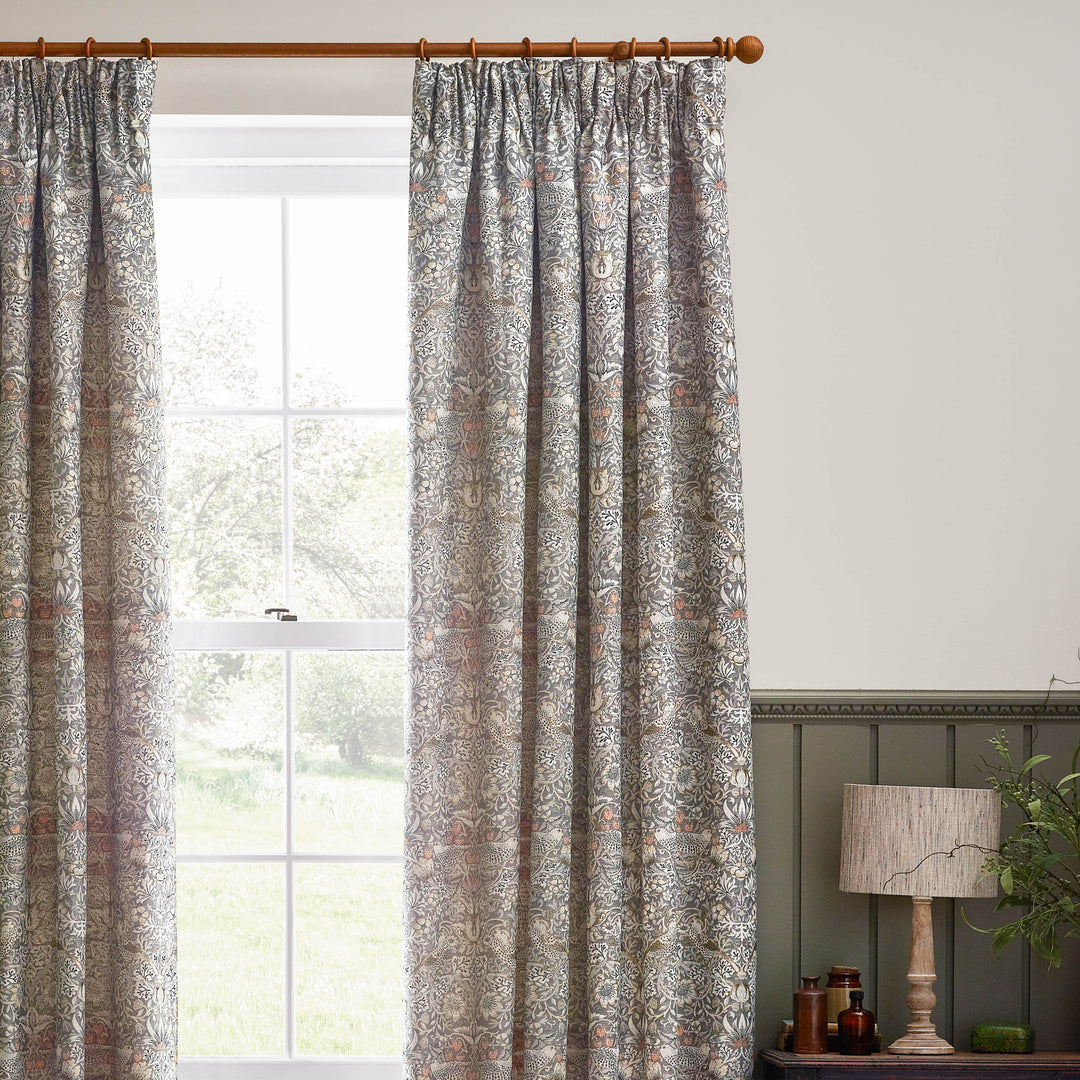 STRAWBERRY THIEF JACQUARD 167X137 PENCIL PLEAT CURTAINS BISCUIT