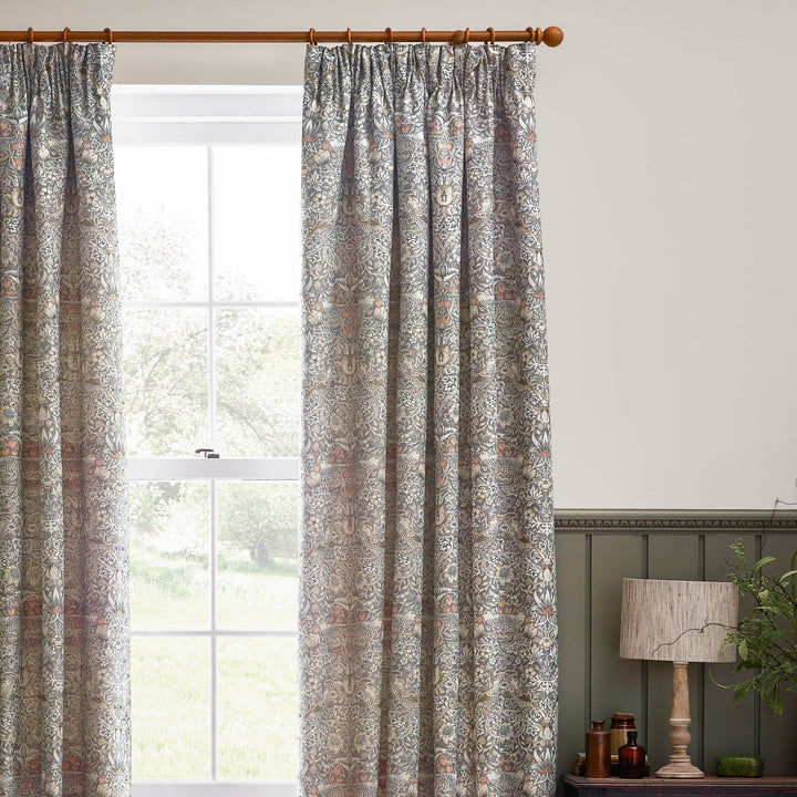 STRAWBERRY THIEF JACQUARD 167X137 PENCIL PLEAT CURTAINS BISCUIT