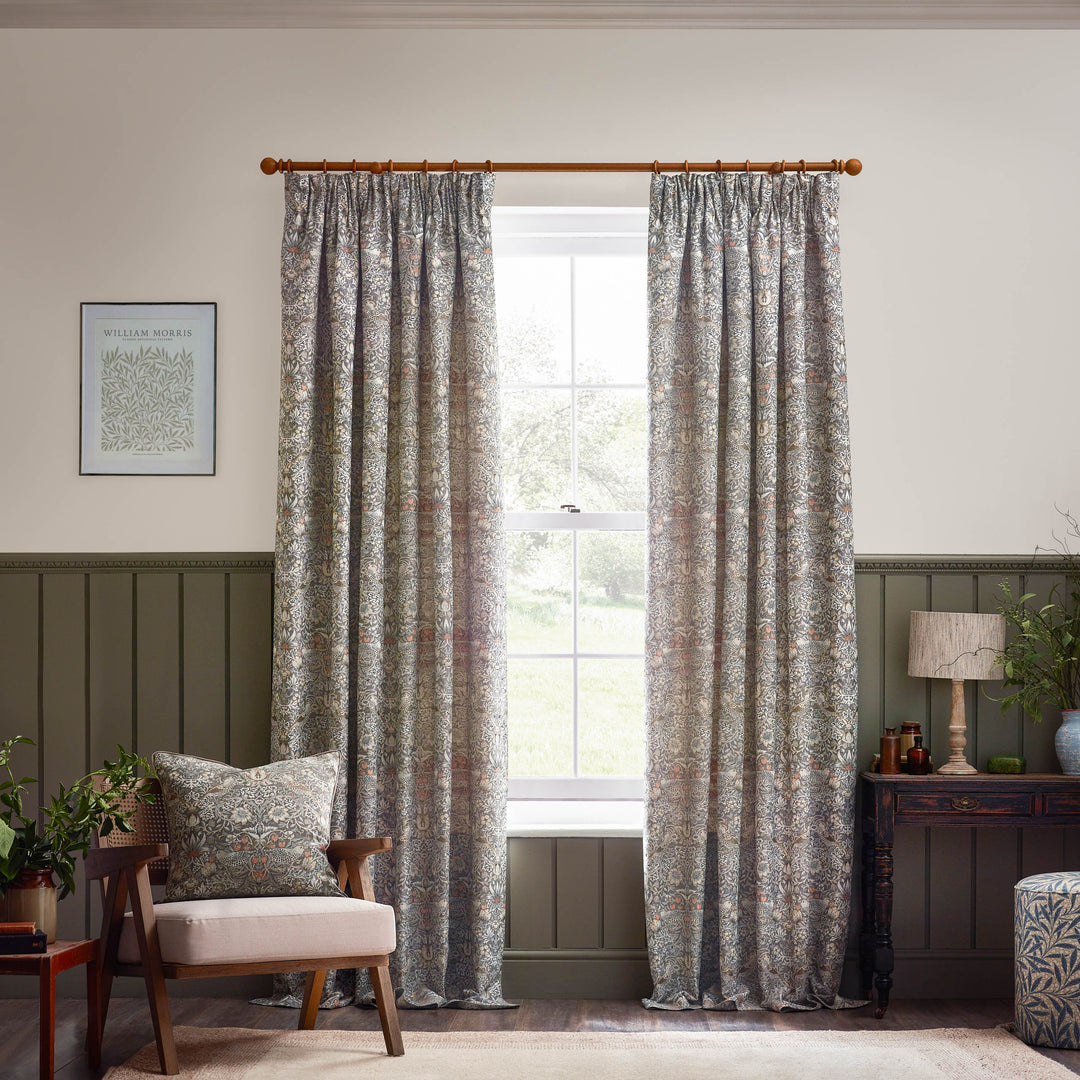 STRAWBERRY THIEF JACQUARD 167X182 PENCIL PLEAT CURTAINS BISCUIT