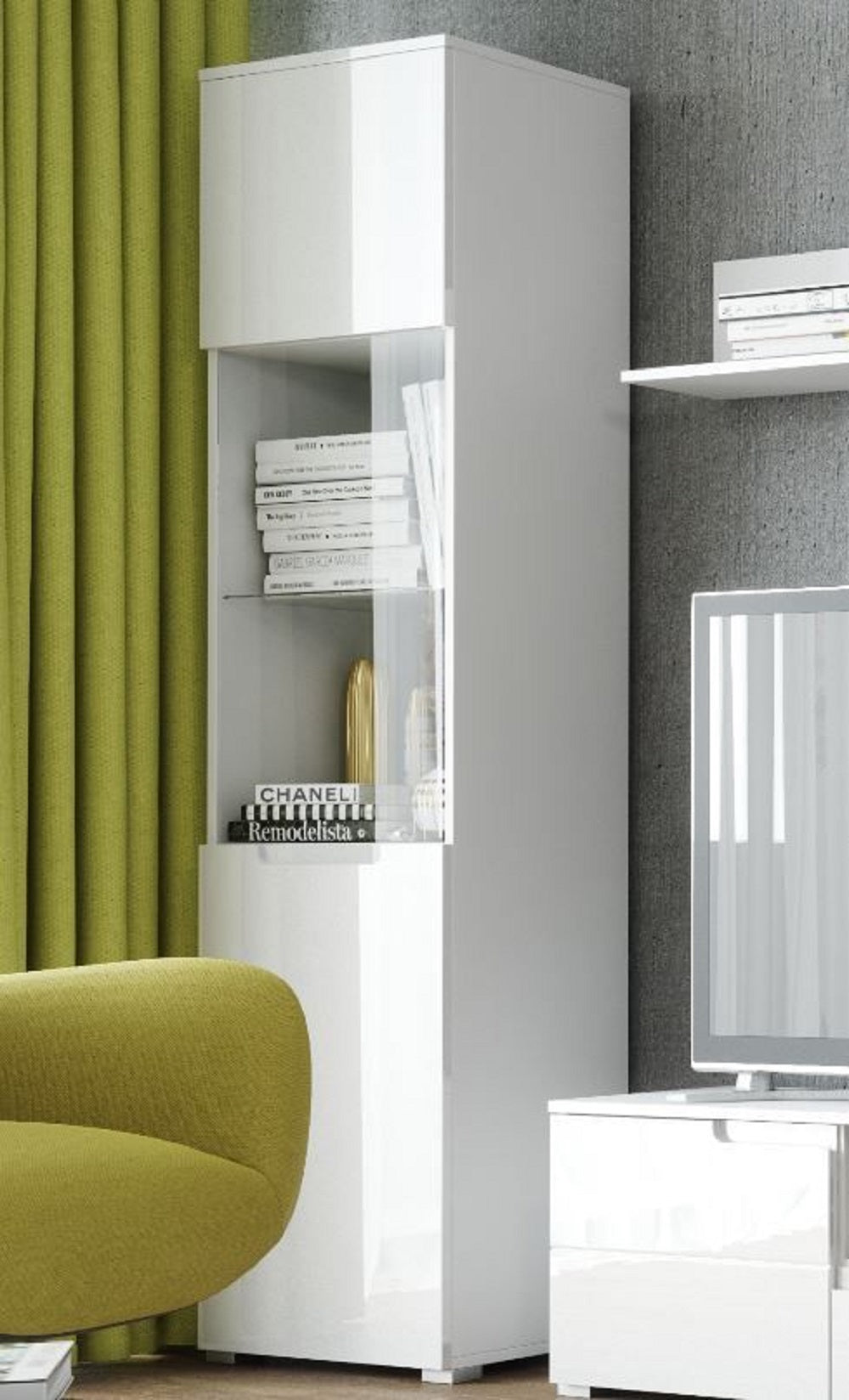 Tulip White Gloss Tall 1 Glass Door Display Unit