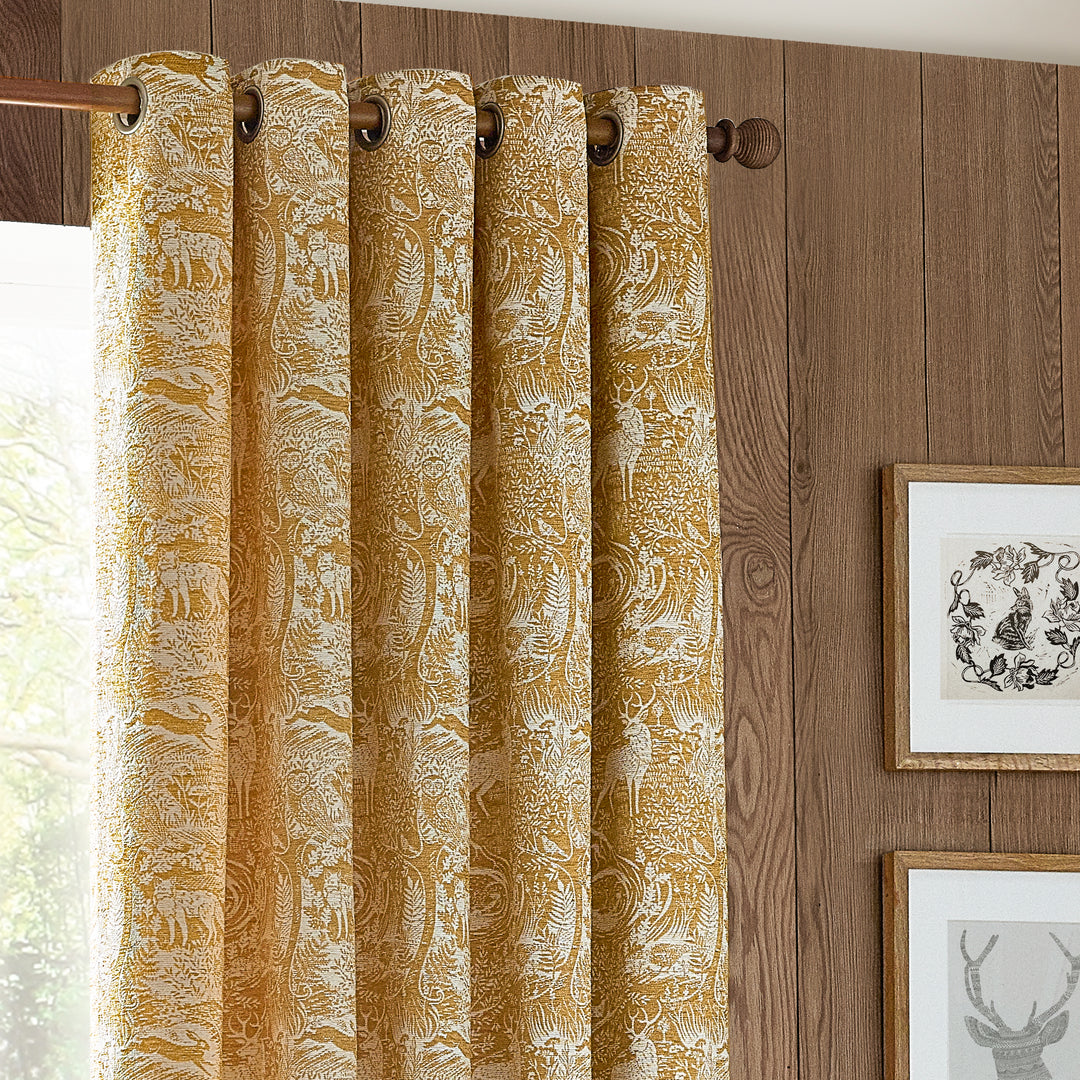 WINTER WOODS 228X137 EYELET CURTAINS OCHRE