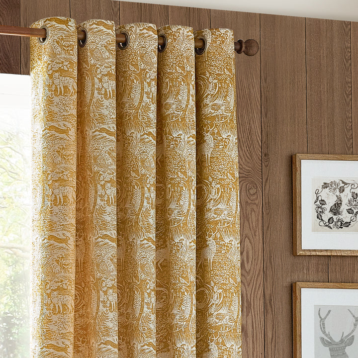 WINTER WOODS 228X137 EYELET CURTAINS OCHRE