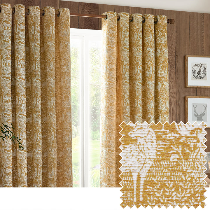 WINTER WOODS 167X137 EYELET CURTAINS OCHRE