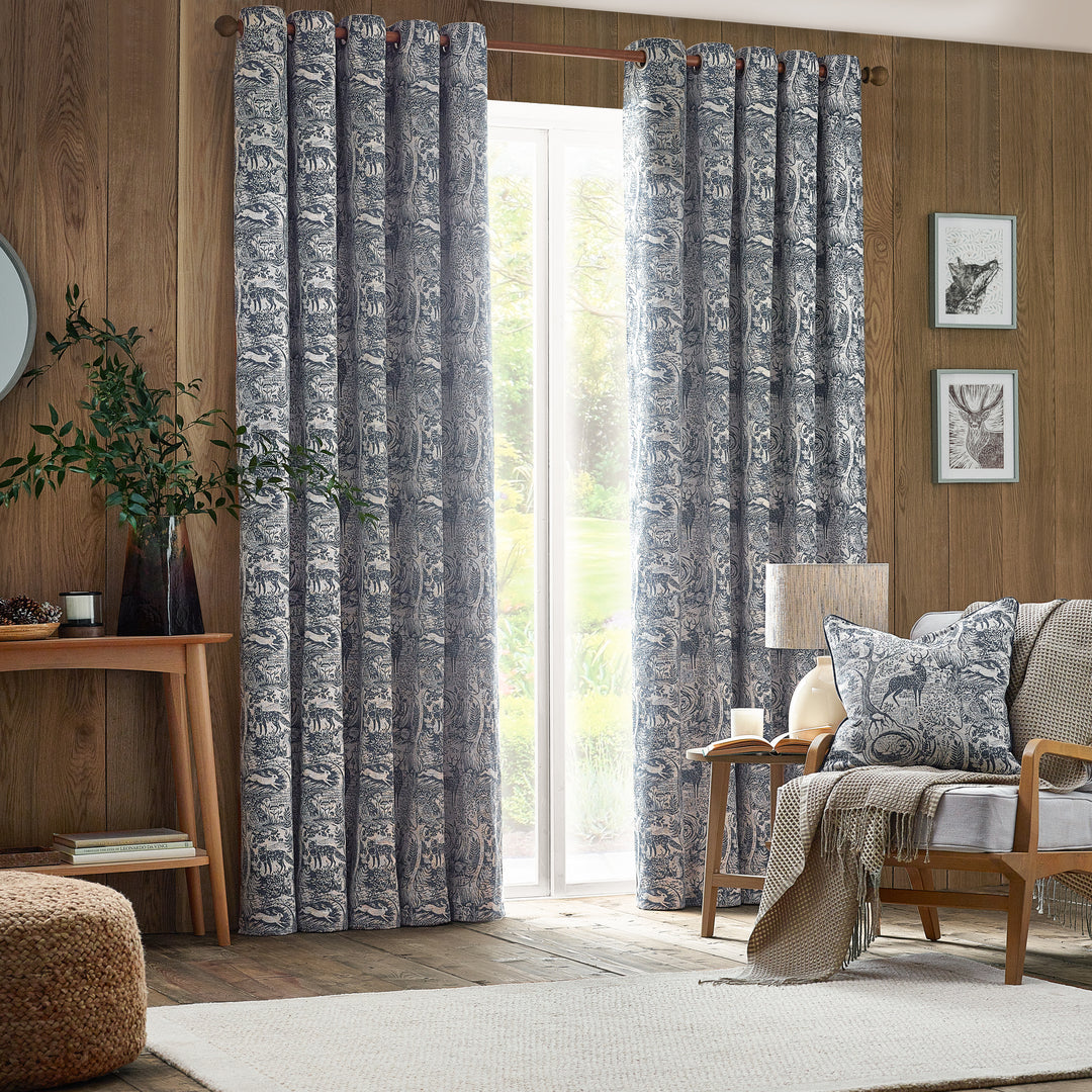WINTER WOODS 167X228 EYELET CURTAINS MIDNIGHT