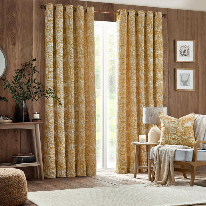 WINTER WOODS 167X182 EYELET CURTAINS OCHRE