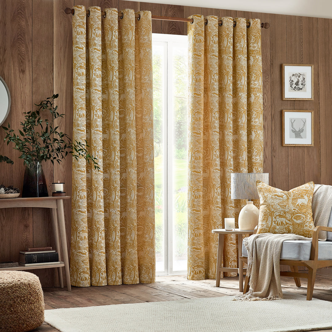 WINTER WOODS 117X137 EYELET CURTAINS OCHRE