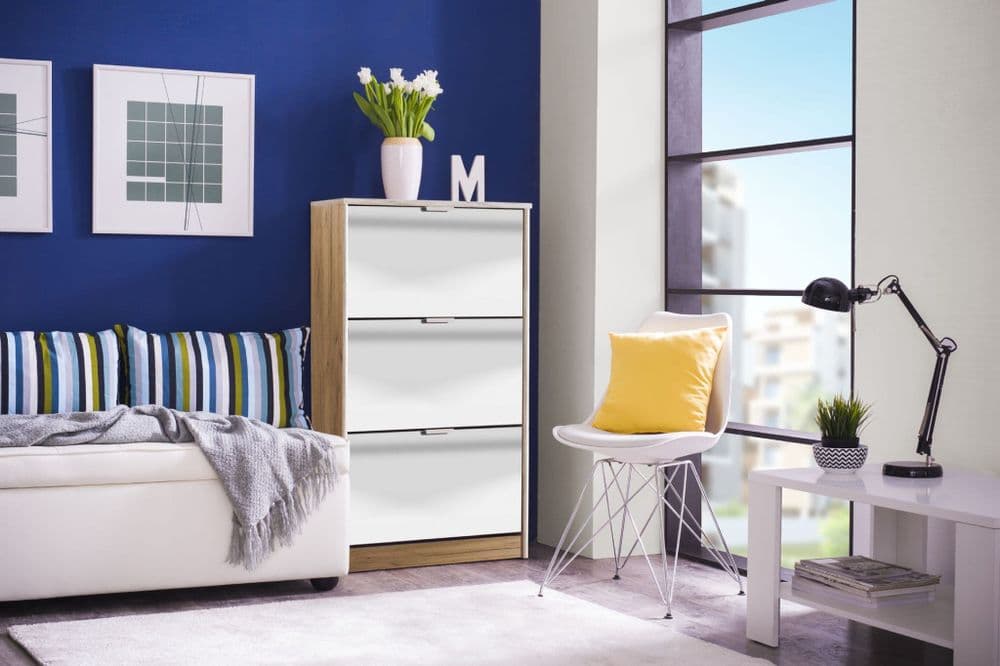 Tulip Mirrored and Oak Effect 3 Drawer Shoe Cabinet