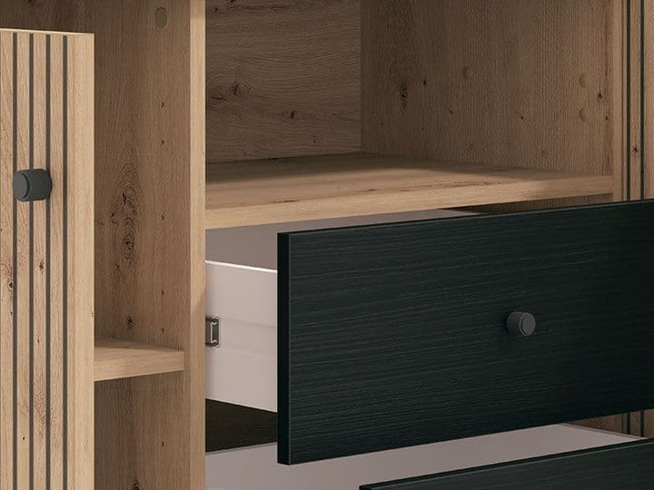 Daisy Slatted Artisan Oak Effect And Black TV Unit