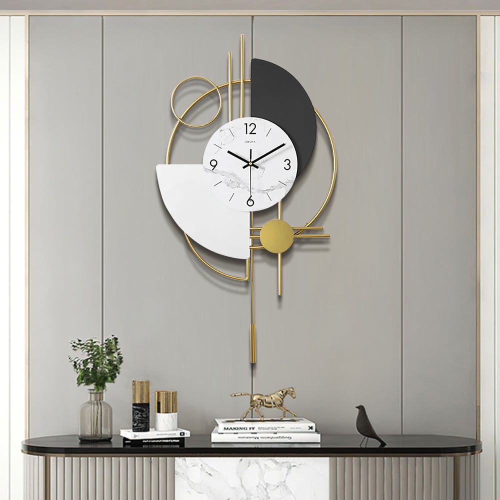 Horizon Mute Metal Wall Clock with Gold Pendulum
