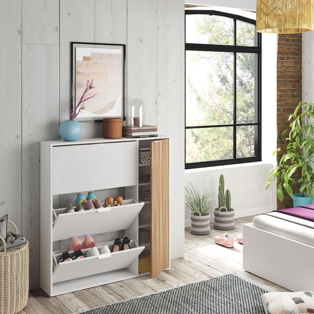 Lily Natural Oak Effect and White Large Shoe Cabinet