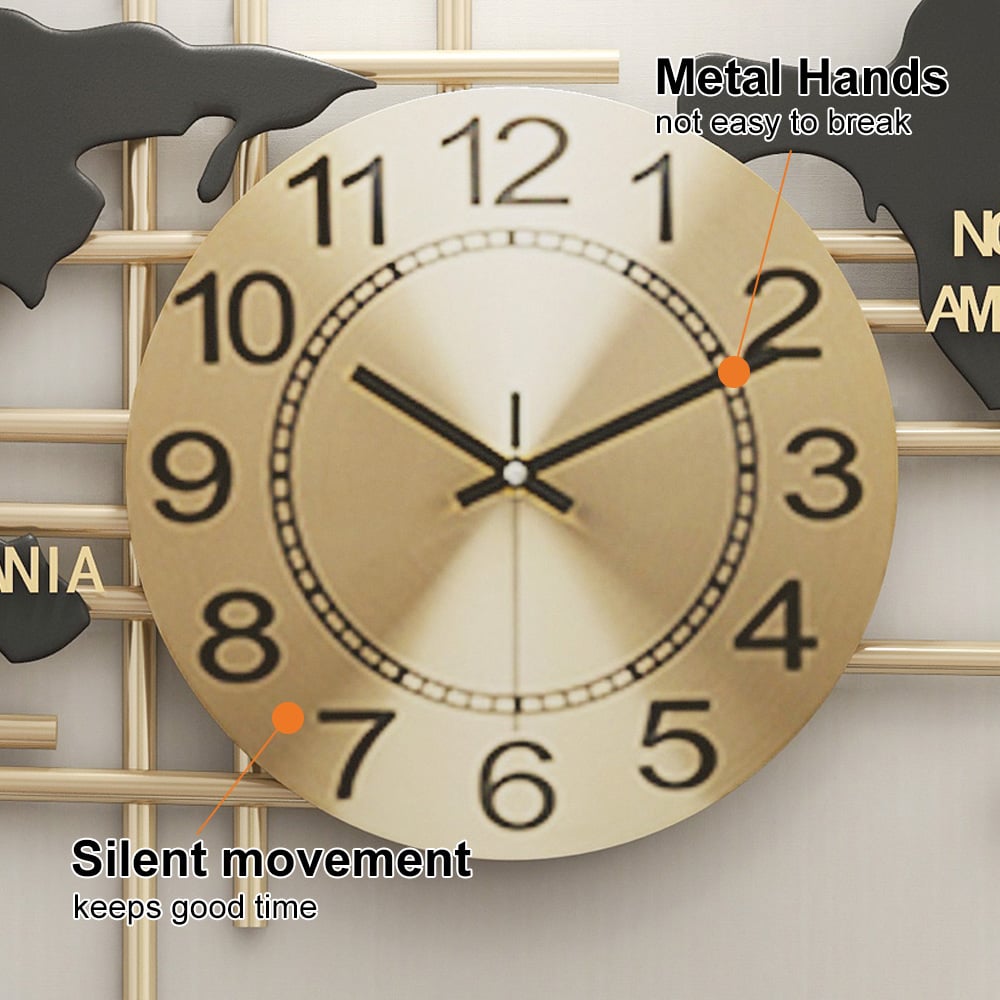 World Map Large Metal Wall Clock Decor_960mm