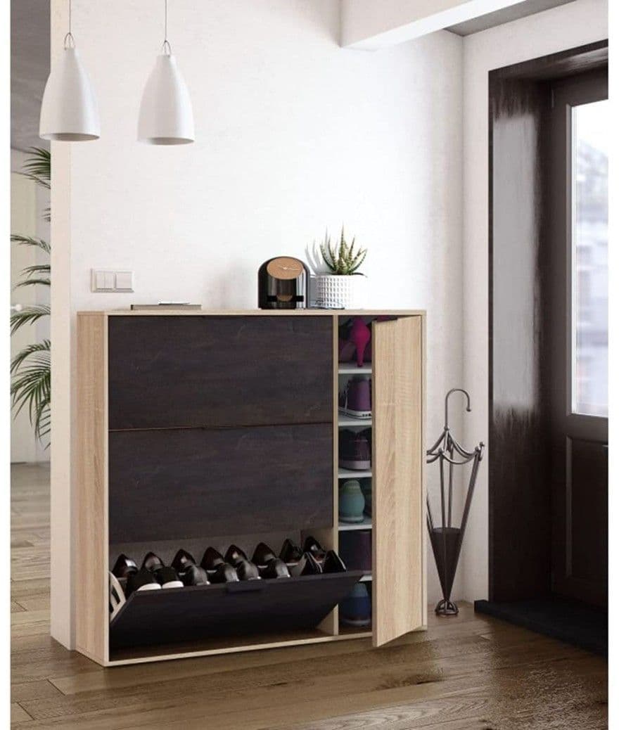 Jasmine Oak Effect And Oxido Dark Brown Shoe Cabinet with 4 Door