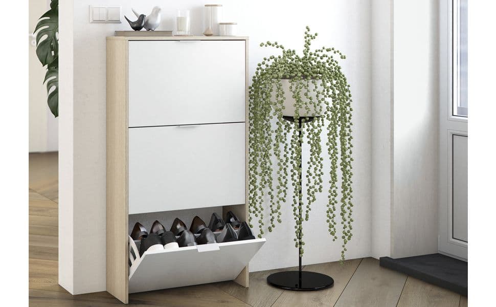 Tulip White And Oak Effect Shoe Cabinet