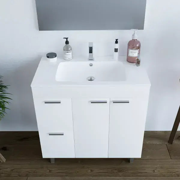 Orchid White Gloss 2 Door 2 Drawer Bathroom Vanity Cabinet with Sink And Mirror